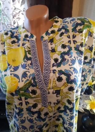 Красивая яркая  блуза из хлопкового балиста в яркий принт сочные лимоны2 фото