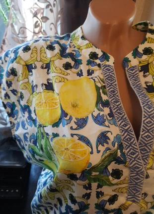 Красивая яркая  блуза из хлопкового балиста в яркий принт сочные лимоны3 фото