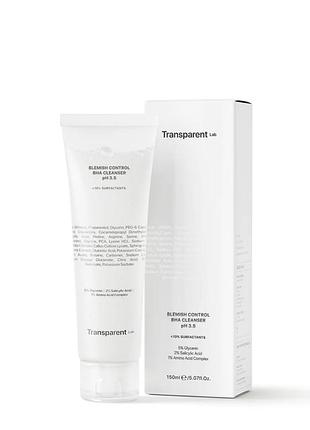 Очистка для кожи склонной к акне transparent-lab blemish control bha cleanser ph 3.5