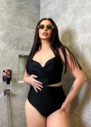 Чёрный купальник с твердыми чашками. купальник для большой груди. чёрный купальник с утяжк...