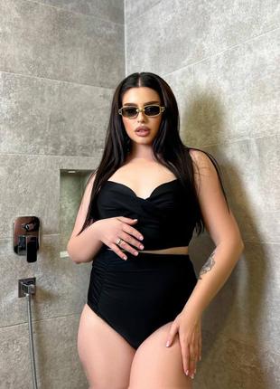 Чёрный купальник с твердыми чашками. купальник для большой груди. чёрный купальник с утяжк...