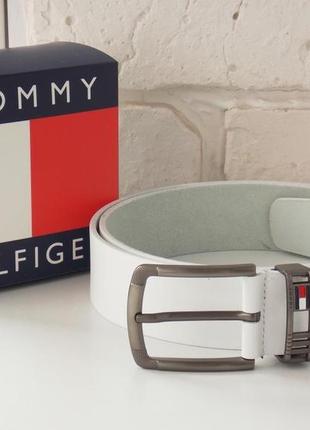 Чоловічий шкіряний білий пояс tommy hilfiger