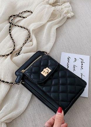 Женская мини сумочка клатч с цепочкой стеганная, маленькая сумка для девушек, модный женский кошелек-клатч6 фото