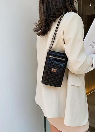 Женская мини сумочка клатч с цепочкой стеганная, маленькая сумка для девушек, модный женский кошелек-клатч2 фото