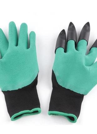 Садовые перчатки garden genie gloves 2 в 1 грабли с когтями для сада огорода, прорезиненные перчатки для сада2 фото