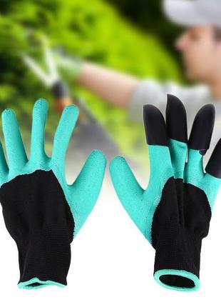 Садовые перчатки garden genie gloves 2 в 1 грабли с когтями для сада огорода, прорезиненные перчатки для сада4 фото