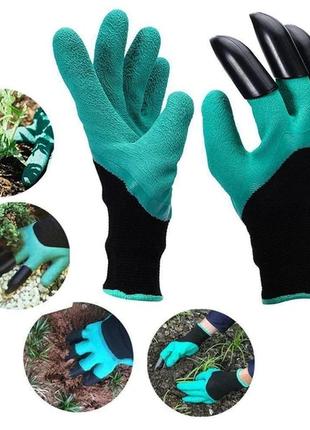 Садовые перчатки garden genie gloves 2 в 1 грабли с когтями для сада огорода, прорезиненные перчатки для сада1 фото