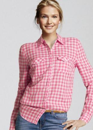Бавовняна сорочка рожева, натуральна сорочка в карту, жіноча сорочка на ґудзиках7 фото