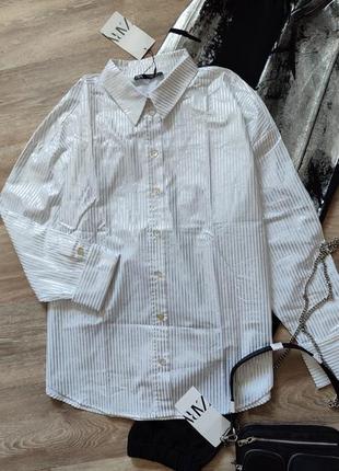 Zara рубашка оверсайз у срібну смужку, сорочка, блузка розмір м3 фото