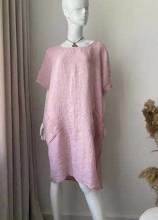 Платье розовое 100% лен, италия