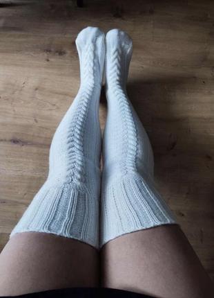Гетры белые длинные ,длинные белые носки женские ,гетры в рубчик4 фото
