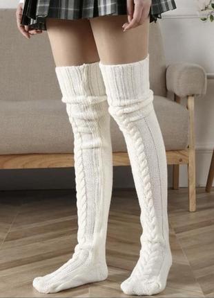 Гетры белые длинные ,длинные белые носки женские ,гетры в рубчик1 фото