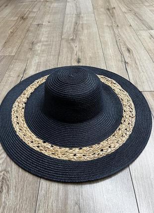 Летняя синяя широкополая плетеная шляпа шляпка3 фото
