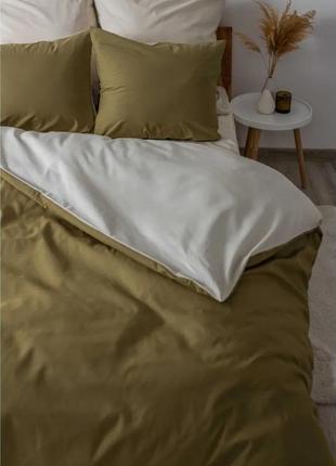 Оливковая с молочным натуральная ранфорс постель полуторная/двухспальная/евро/семейная теп