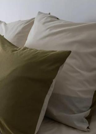 Оливковая с молочным натуральная ранфорс постель полуторная/двухспальная/евро/семейная теп2 фото