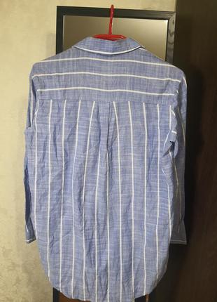Рубашка рубашка женская xs и s в полоску синяя под лен2 фото