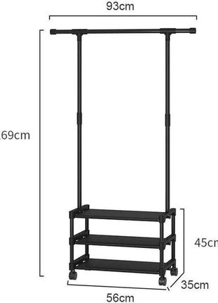 Напольная вешалка полка многофункциональная для одежды и обуви на колесиках передвижная черная2 фото