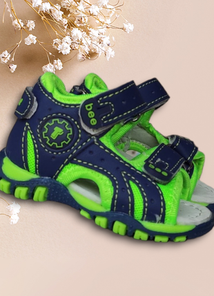 Детские яркие босоножки сандалии для девочки мальчика синие, зеленые3 фото