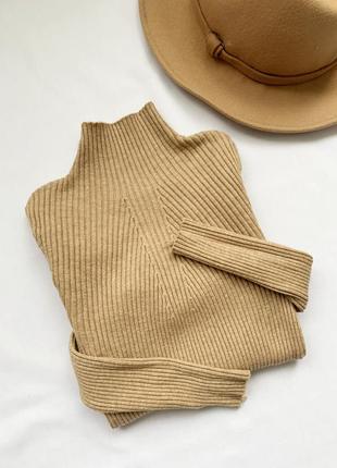 Гольф в рубчик, водолазка, джемпер, кофта, бежевий, коричневий