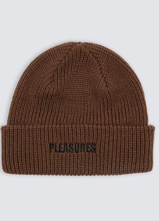 Коричневая шапка pleasures brown beanie hat свежая коллекция streetwear skate hype y2k