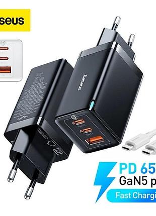 Зарядний 65w baseus gan5 pro кабель type c заряджання блок ноутбу