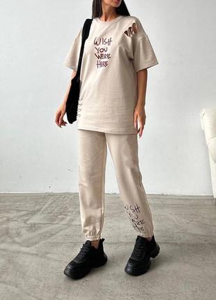 Женский костюм весенне - летний джоггеры и футболка «wish»2 фото