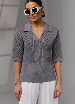 Джемпер сетка с воротником поло, модель 2729 trikobakh, цвет серый