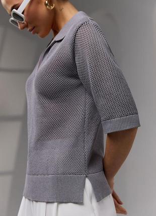 Джемпер сетка с воротником поло, модель 2729 trikobakh, цвет серый5 фото