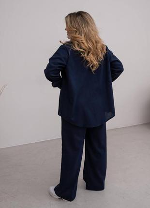 Жіночий лляний костюм великого розміру батал 48-62 рюки палаццо і сорочка вільного крою9 фото