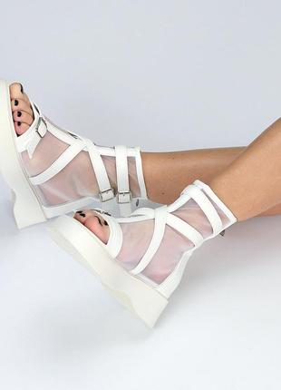 Белые женские летние ботинки ботинки женские закрытые босоножки с сеткой9 фото