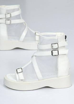 Белые женские летние ботинки ботинки женские закрытые босоножки с сеткой8 фото