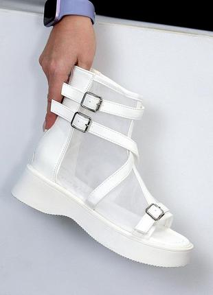 Білі жіночі літні черевики ботинки жіночі закриті босоніжки з сіткою