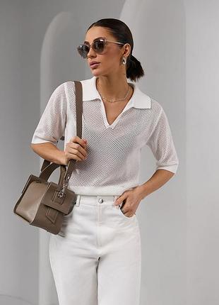 Джемпер сетка с воротником поло, модель 2729 trikobakh, цвет молочный