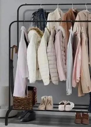 Подвійна стійка вішалка 110х54 см для одягу та полицею для взуття double floor підлогова чорна