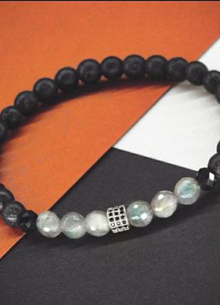 Браслет мужской, натуральные лабрадорит / лава / агат