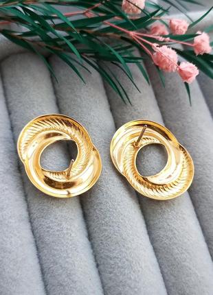 Avon "sculptured swirl" винтажные серьги золотистые кольца, бренд, винтаж4 фото
