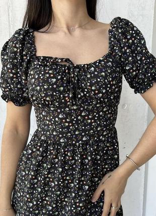 Красивое нежное летнее женское мини платье с завязками на груди цветочный софт с коротким рукавом3 фото