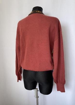 Винтаж яркий шерстяной свитер с геометрическим узором по переду шерсть 80е кирпичный фиолетовый4 фото