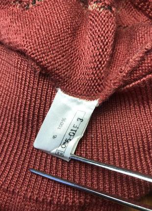 Винтаж яркий шерстяной свитер с геометрическим узором по переду шерсть 80е кирпичный фиолетовый8 фото