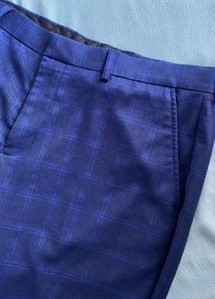 Класичні брендові модні базові топові завужені сині картаті штани брюки костюм трійка в клітку тартан jacamo 34r l