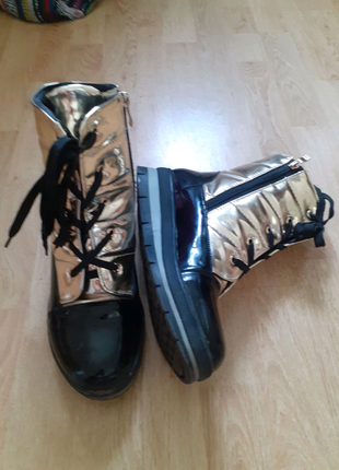 Чобітки moon Red boots лаковані чорні зимові3 фото