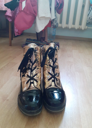 Чобітки moon Red boots лаковані чорні зимові5 фото