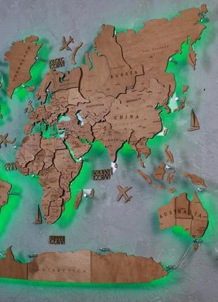 Дерев'яна карта світу на стіну з підсвічуванням6 фото