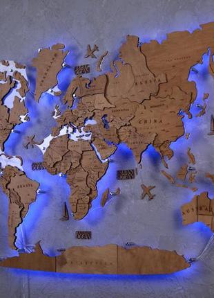 Дерев'яна карта світу на стіну з підсвічуванням7 фото
