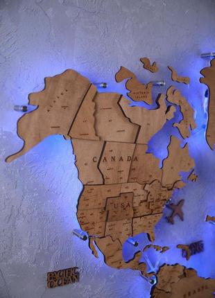 Дерев'яна карта світу на стіну з підсвічуванням9 фото