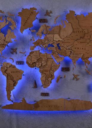 Дерев'яна карта світу на стіну з підсвічуванням17 фото