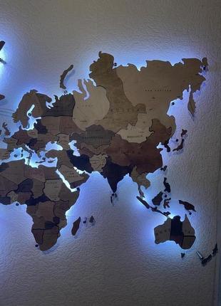 Дерев'яна карта світу на стіну з підсвічуванням 100х60 см craftbo5 фото