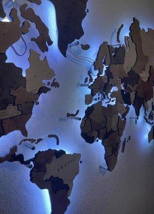Дерев'яна карта світу на стіну з підсвічуванням 100х60 см craftbo6 фото