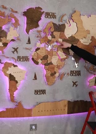 Дерев'яна карта світу на стіну з підсвічуванням оригінальний пода5 фото