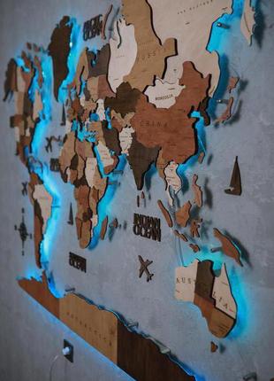 Дерев'яна карта світу на стіну з підсвічуванням оригінальний пода6 фото